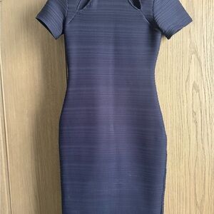 Shoshanna Blue Ribbed Franco cut out Shoulder Midi Dress